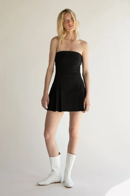 Fashion Style TUBE TOP MINI PLEATED DRESS