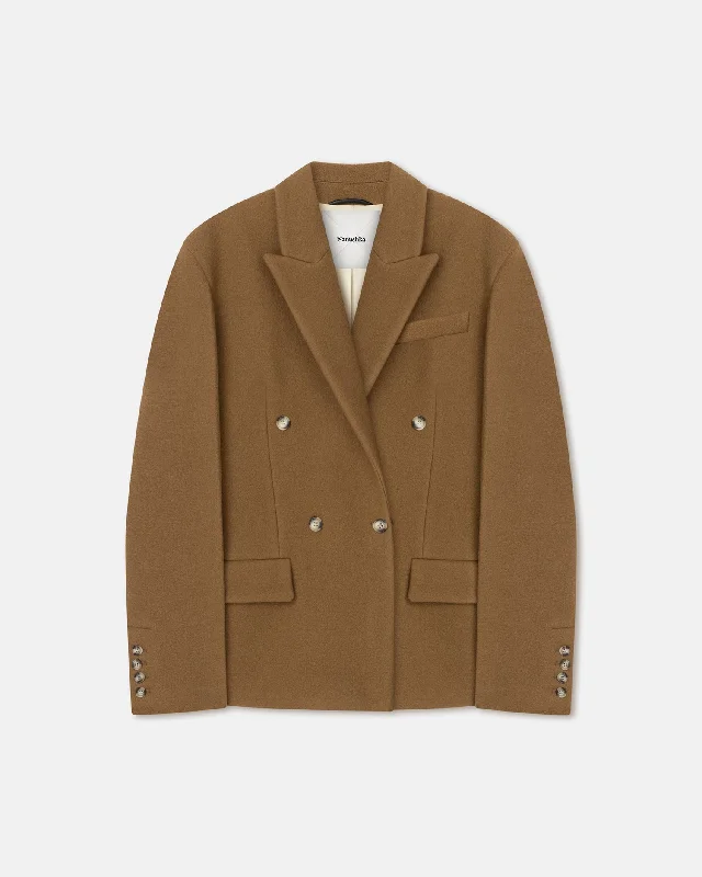 Chic Outfits Pacey - Cinched-Waist Felted Wool Blazer - Walnut