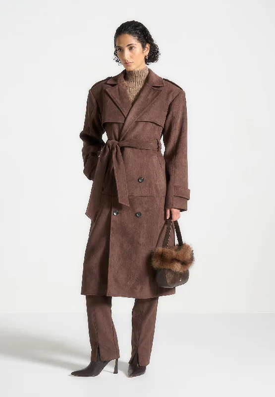 Fashionable and versatile Suede Trench Coat - Brown