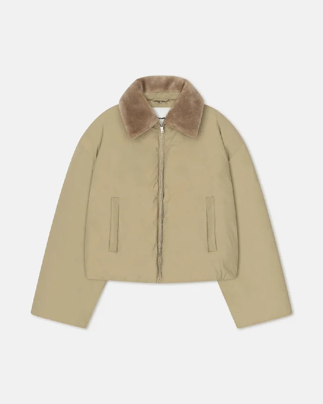 Cool Summer Zacharie - Faux Fur and Tech Nylon Jacket - Sage/Beige