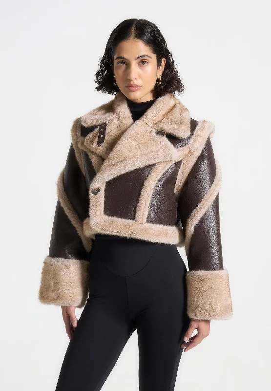 Slim Fit Cracked Leather & Plush 2-in-1 Gilet Jacket - Brown