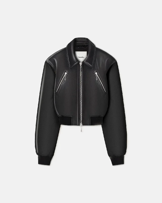 Street Show-off Style Myrto - Cropped Regenerated Leather Jacket - Black