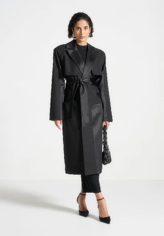 Design And Tailoring Tailored Satin Trench Coat - Black