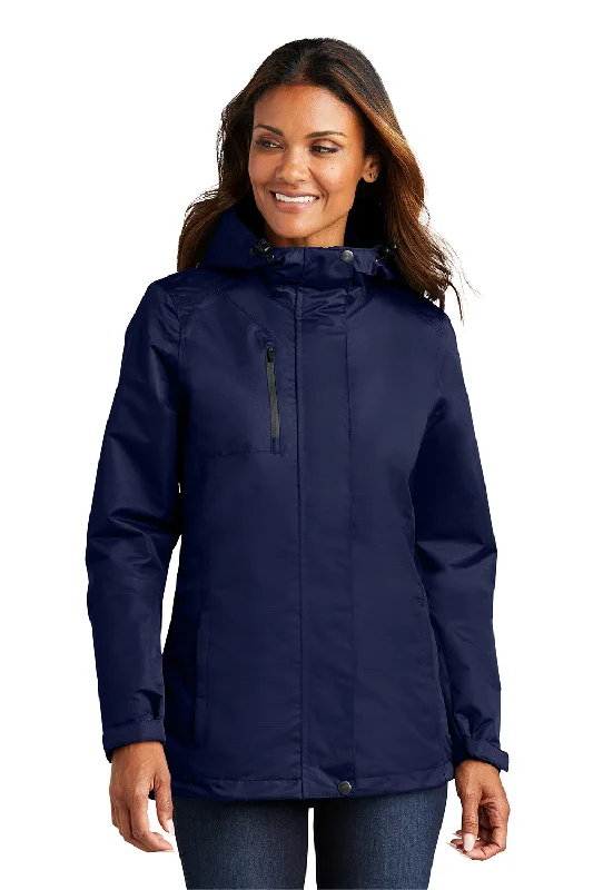 Modern Tailoring Port Authority Womens All Conditions Waterproof Full Zip Hooded Jacket - True Navy Blue Modern Tailoring Port Authority Womens All Conditions Waterproof Full Zip Hooded Jacket - True Navy Blue