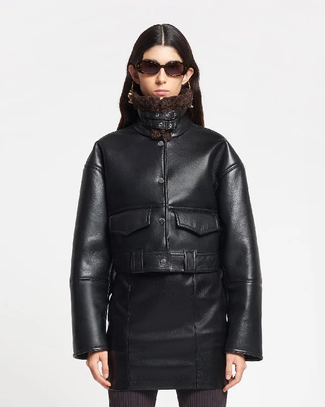 Relaxed Dresses Karla - Regenerated Leather Jacket - Black Brown