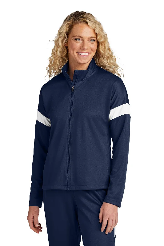 Chic Comfort Sport-Tek Womens Moisture Wicking Travel Full Zip Jacket - True Navy Blue/White - New Chic Comfort Sport-Tek Womens Moisture Wicking Travel Full Zip Jacket - True Navy Blue/White - New