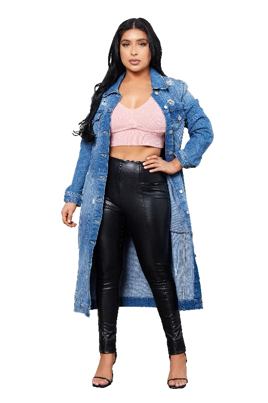 Retro Design Denim Destructed Duster