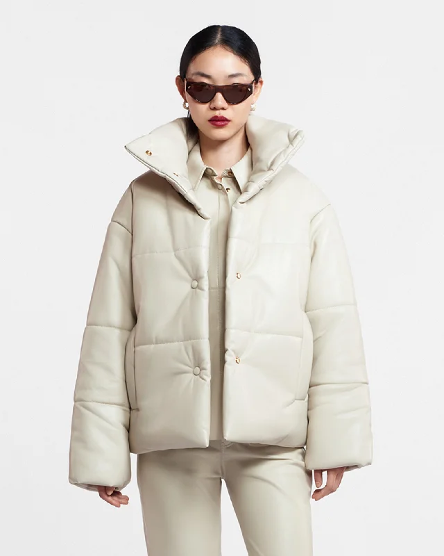 Renaissance Style Hide - Okobor™ Alt-Leather Puffer Jacket - Creme