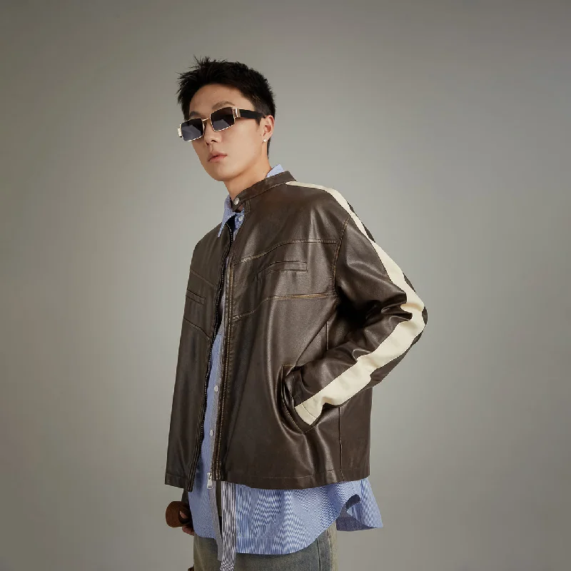 Luxury Fashion Color Combination Biker Leather Jacket