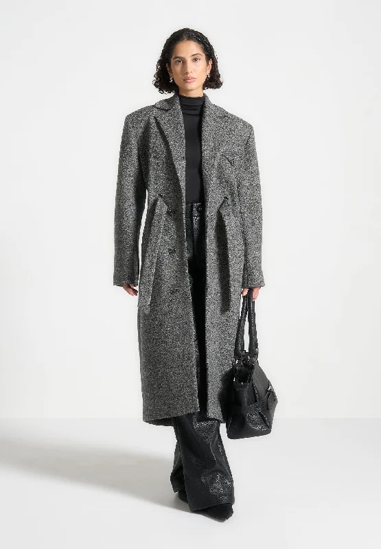 Beautiful Romance Boxy Wool Belted Coat - Grey