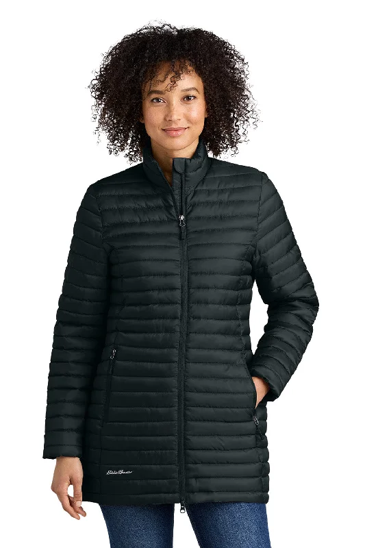 Loose Fit Eddie Bauer Womens Packable Quilted Water Resistant Full Zip Jacket - Black - New
