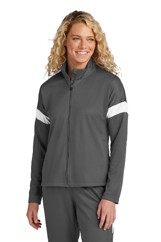 Stylish Ease Sport-Tek Womens Moisture Wicking Travel Full Zip Jacket - Iron Grey/White - New Stylish Ease Sport-Tek Womens Moisture Wicking Travel Full Zip Jacket - Iron Grey/White - New