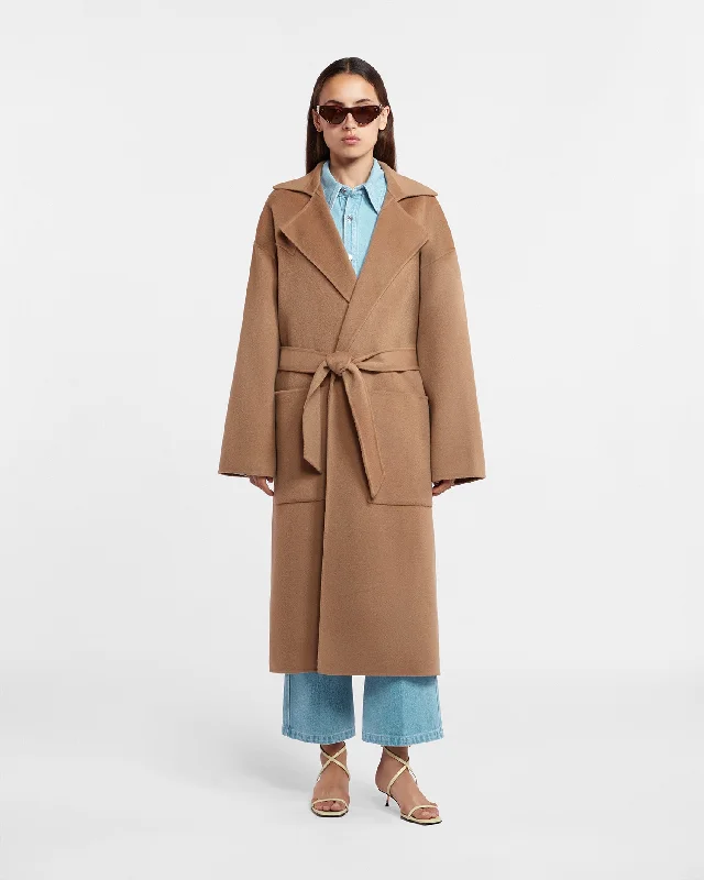 Trendy Wear Alamo - Wool Silk Blend Robe Coat - Camel