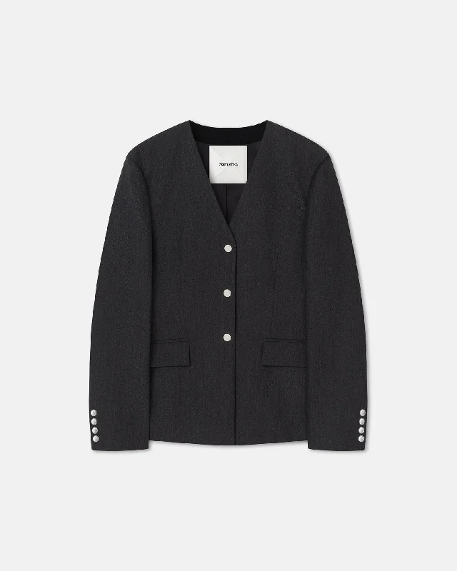 Street Casual Style Lenke - Wool Twill Blazer - Grey Melange
