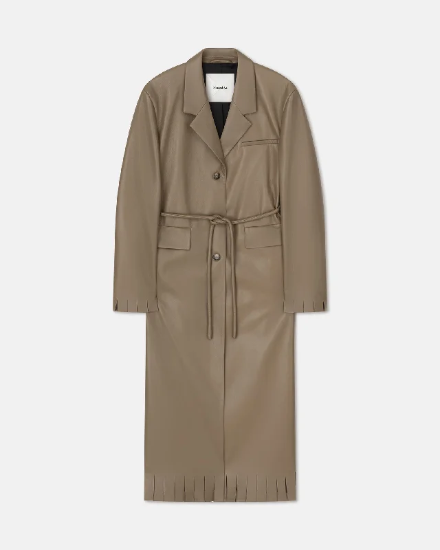 Classic Style Nikoline - Belted Regenerated Leather Coat - Muted Khaki