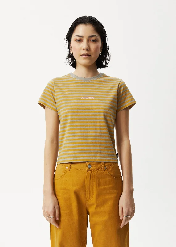Comfortable And Cold-proof AFENDS Womens Jain - Baby T-Shirt - Olive Stripe