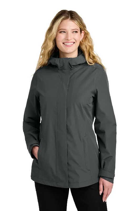 Street Graffiti Design Port Authority Womens C-FREE Water Resistant Full Zip Hooded Rain Jacket - Steel Grey - New