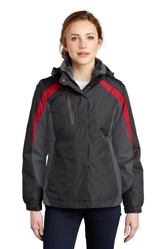 Refreshing Design Port Authority Womens 3-in-1 Wind & Water Resistant Full Zip Hooded Jacket - Black/Magnet Grey/Signal Red Refreshing Design Port Authority Womens 3-in-1 Wind & Water Resistant Full Zip Hooded Jacket - Black/Magnet Grey/Signal Red