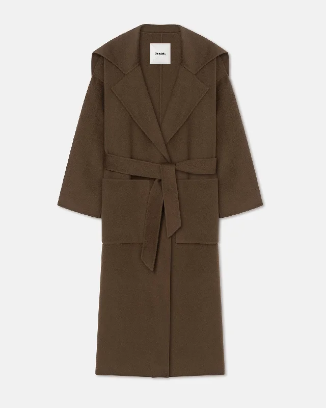 Street Style Ruta - Double Wool And Silk Blend Coat - Chocolate Chip