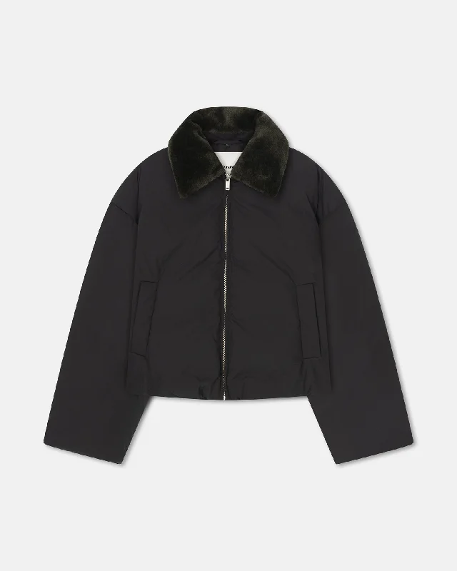 Casual And Versatile Zacharie - Faux Fur and Tech Nylon Jacket - Black