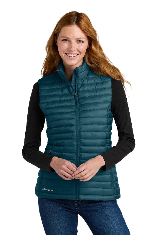 Knitted Design Eddie Bauer Womens Packable Quilted Water Resistant Full Zip Vest - Adriatic Blue - New