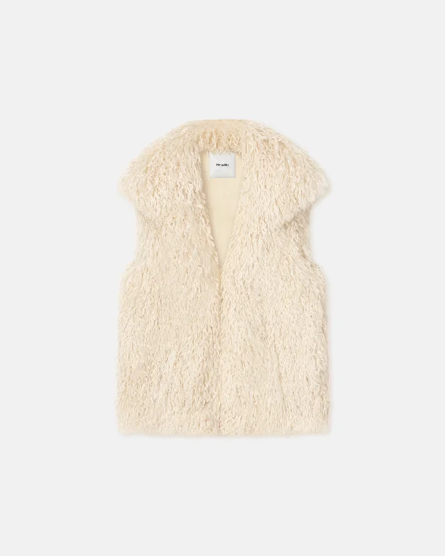 Printed pattern Ried - Faux Racka Fur Vest - Creme