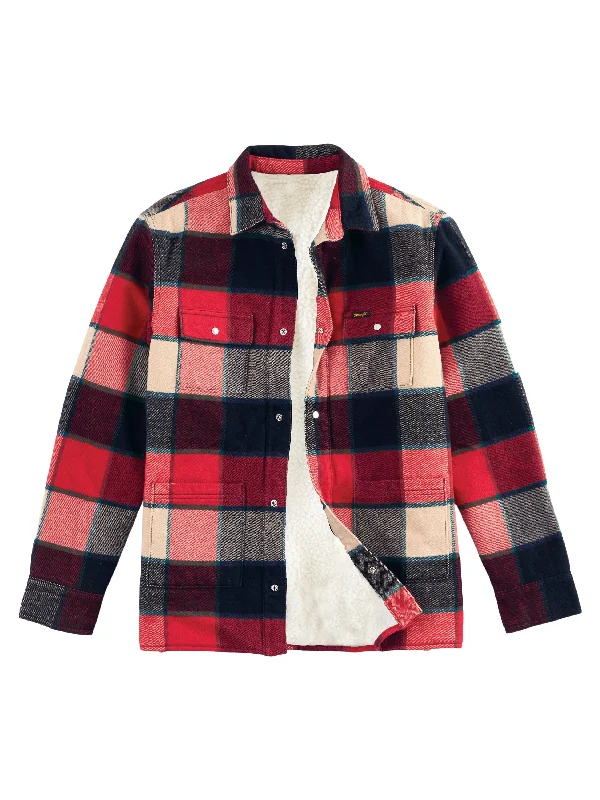 Mid-length Style Boy's Wrangler Sherpa Lined Flannel Shirt Jacket #112318490