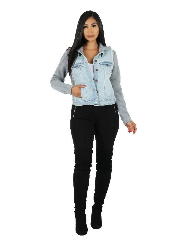 Warm Comfort Denim Sweatshirt Back Jacket