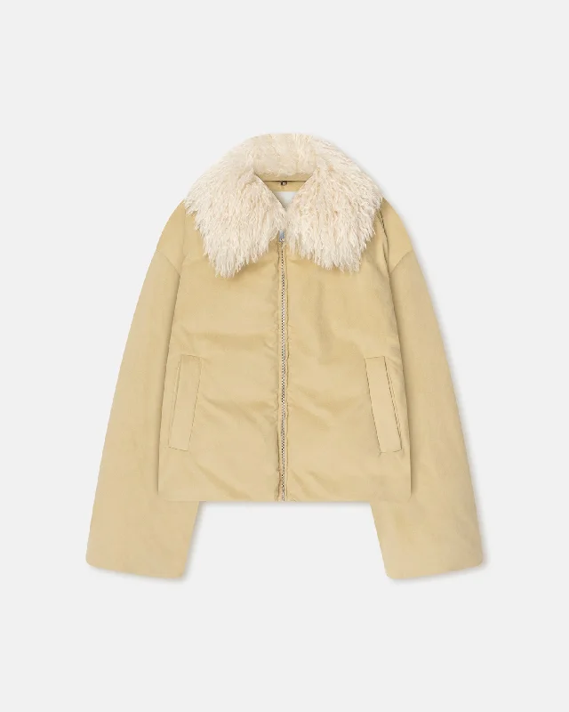 British casual Zacharie - Alt-Suede and Faux-Fur Jacket - Beige/Creme