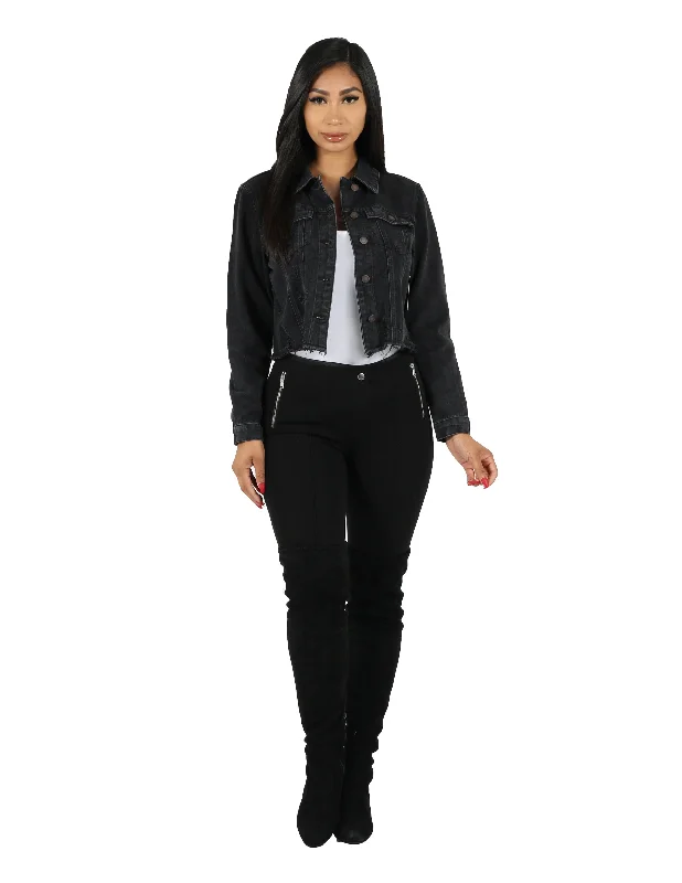 Luxe Comfort Crop Fray Boy Denim Jacket w/ Destroy