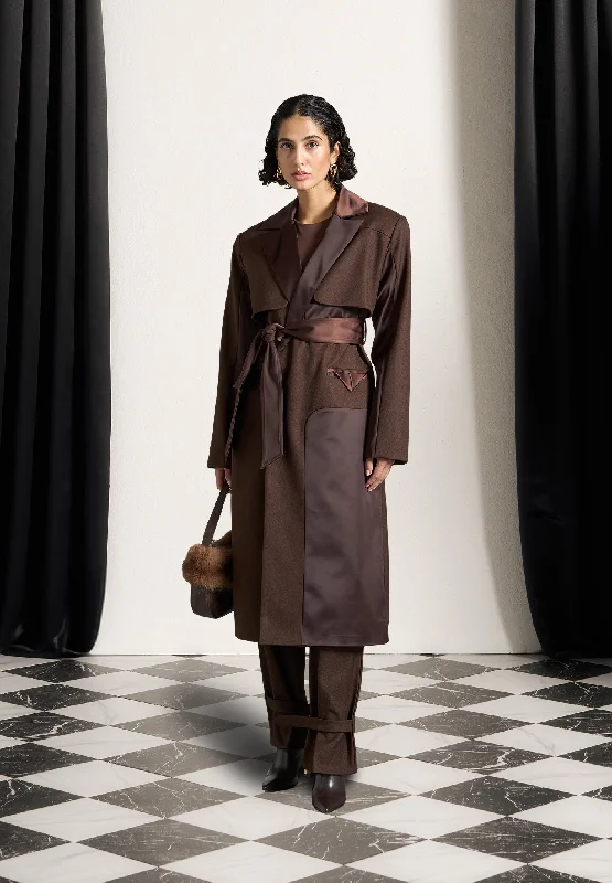 Warm and substantial Tailored Satin Trench Coat - Brown