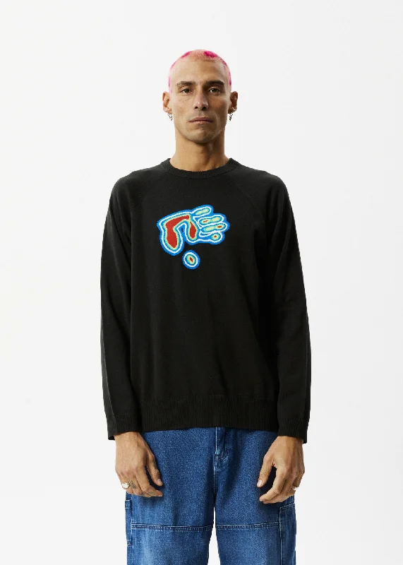 Sports Fitness Wear AFENDS Mens Imprint - Knitted Crew Neck Jumper - Stone Black