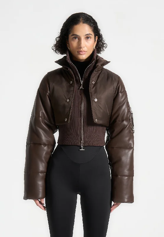 Energetic Leather and Nylon Layered Puffer Jacket - Brown