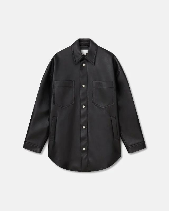Simple Comfort Martin - Regenerated Leather Overshirt - Black