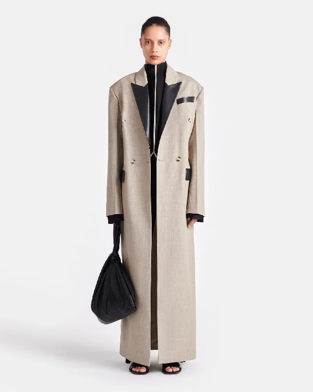 Personalized print Ferris - Leather And Twill-Suiting Coat - Taupe/Black