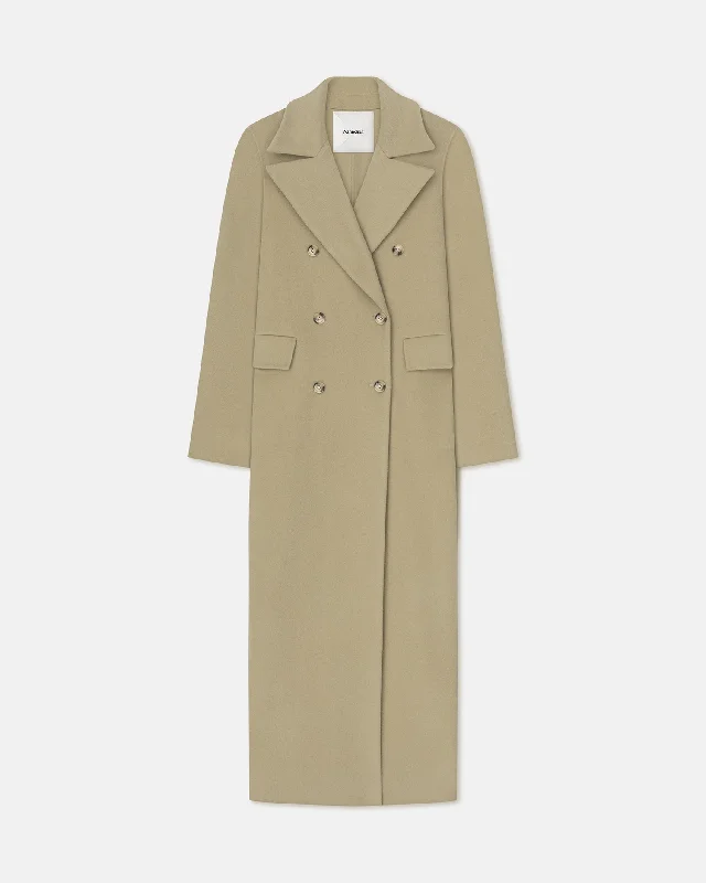 Fashionable And Versatile Damira - Double Wool And Silk Coat - Pale Olive
