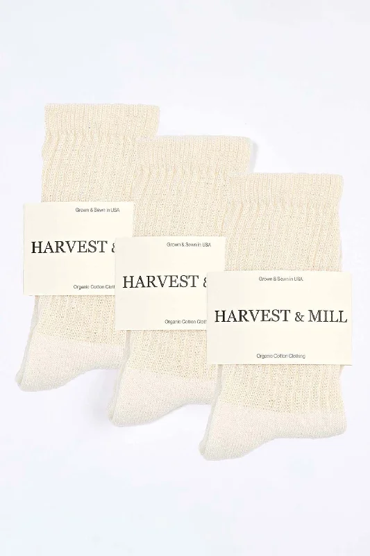 Minimal Style Women's 3 Pack Organic Cotton Socks Natural-White Crew