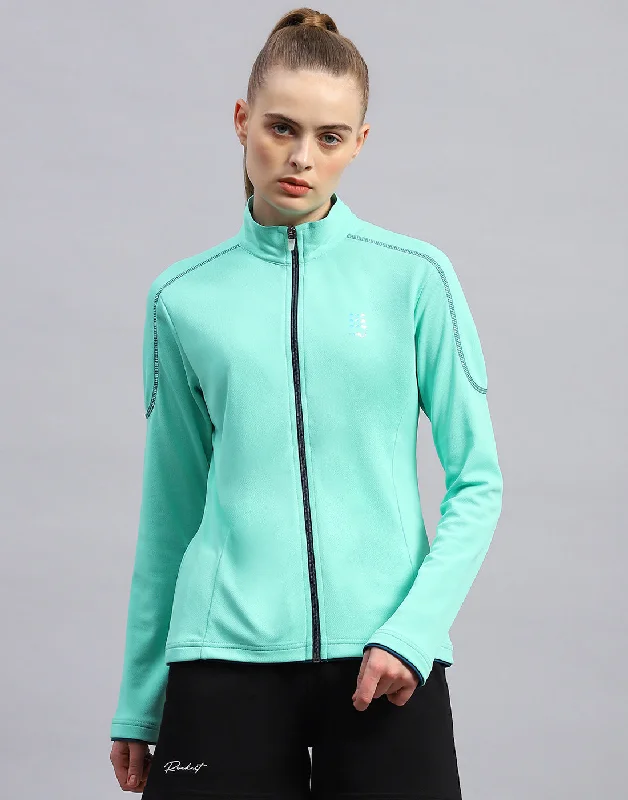 Unique Design Women Turquoise Blue Self Design Collar Full Sleeve Top
