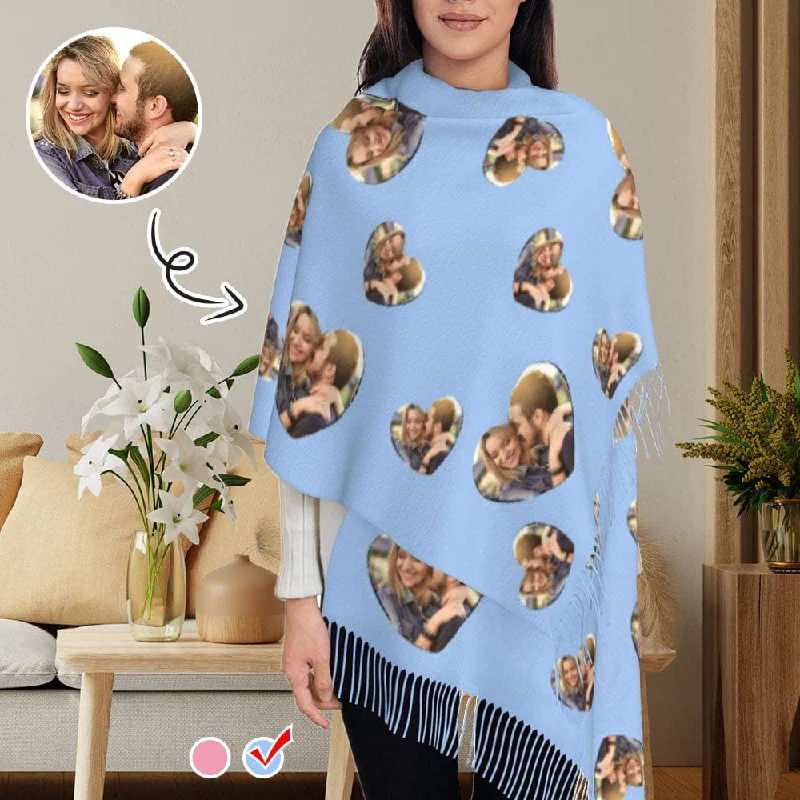 Trendy Items Custom Photo Couple Heart Multicolor Women's Tassel Scarf