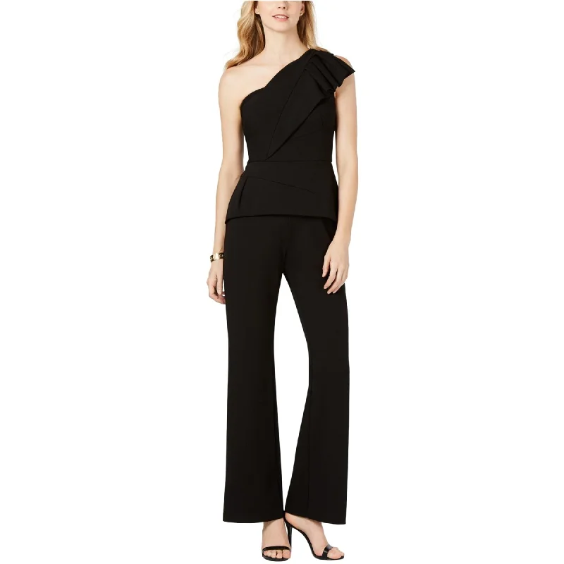 Round neck design Adrianna Papell Womens Peplum Jumpsuit, Black, 0