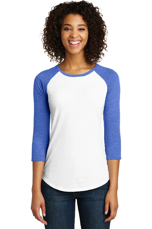 Effortless Comfort District Womens Very Important 3/4 Sleeve Crewneck T-Shirt - White/Royal Blue Frost - Closeout