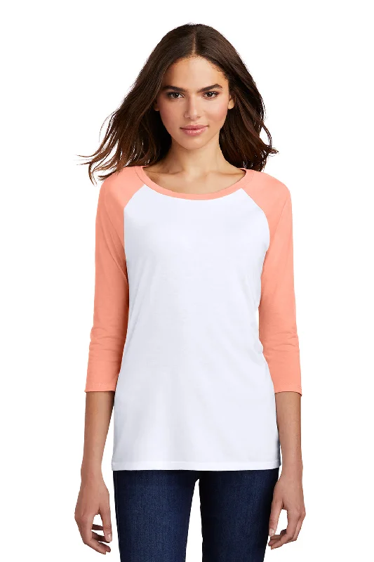 Warm Comfort District Womens Perfect Tri 3/4 Sleeve Crewneck T-Shirt - White/Heather Dusty Peach - Closeout