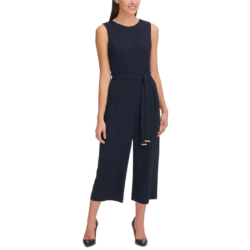 American Style Tommy Hilfiger Womens Belted Cropped Jumpsuit, Blue, 6
