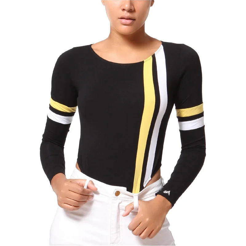 Soft Comfort Artistix Womens Striped Bodysuit Jumpsuit, Black, X-Large