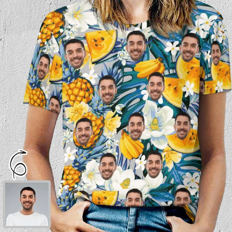 Comfort Fit Custom Face Pineapple Flower Classic Women's T-shirt Personalized Women's All Over Print T-shirt Comfort Fit Custom Face Pineapple Flower Classic Women's T-shirt Personalized Women's All Over Print T-shirt