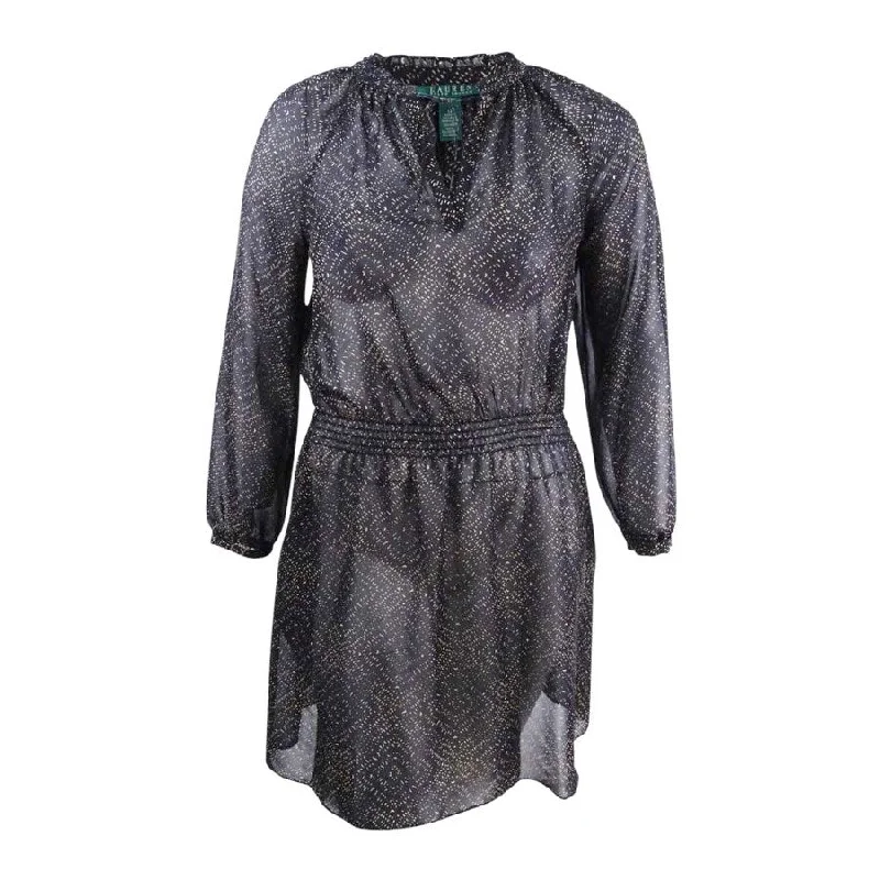 French Retro Lauren by Ralph Lauren Women's Printed Dress 12, Brown
