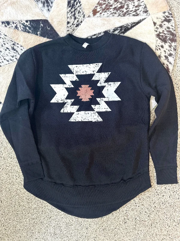 Casual Comfort Aztec Crewneck Sweatshirt - Black