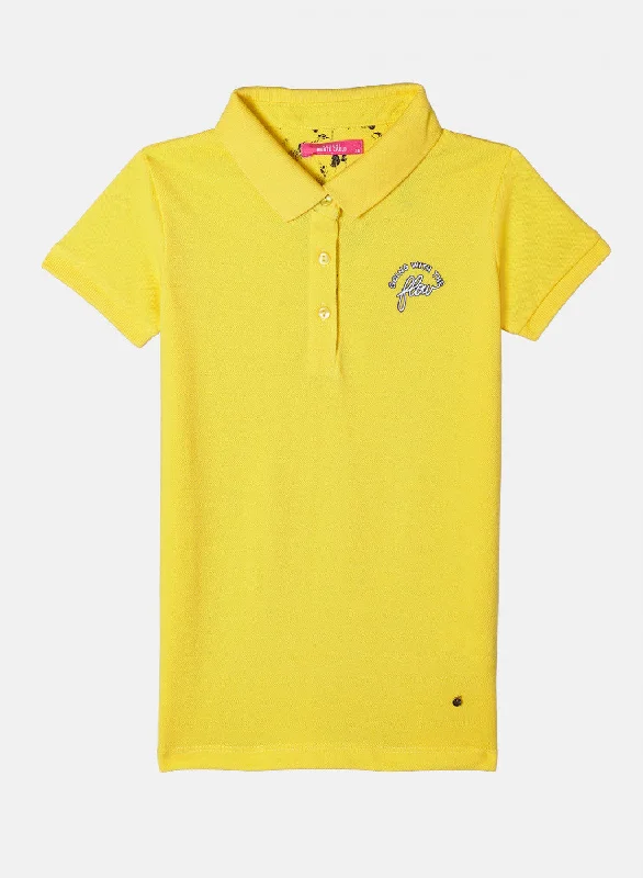 Design Perception Girls Yellow Plain T-Shirt