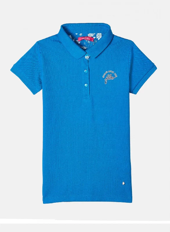 Cozy Outerwear Girls Blue Plain T-Shirt