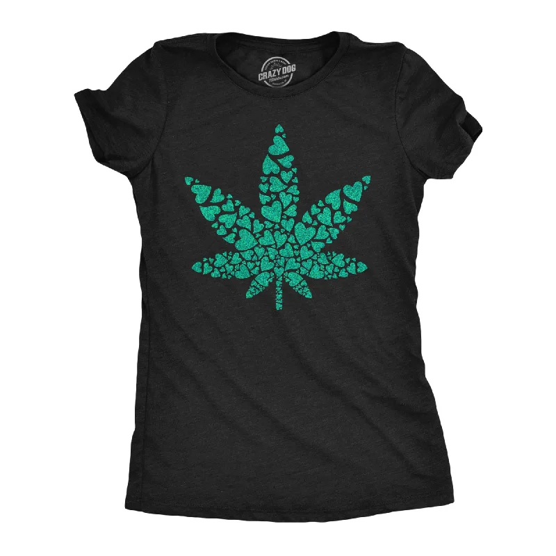Must-have For Autumn And Winter Glitter Pot Leaf Made Of Hearts Women's T Shirt